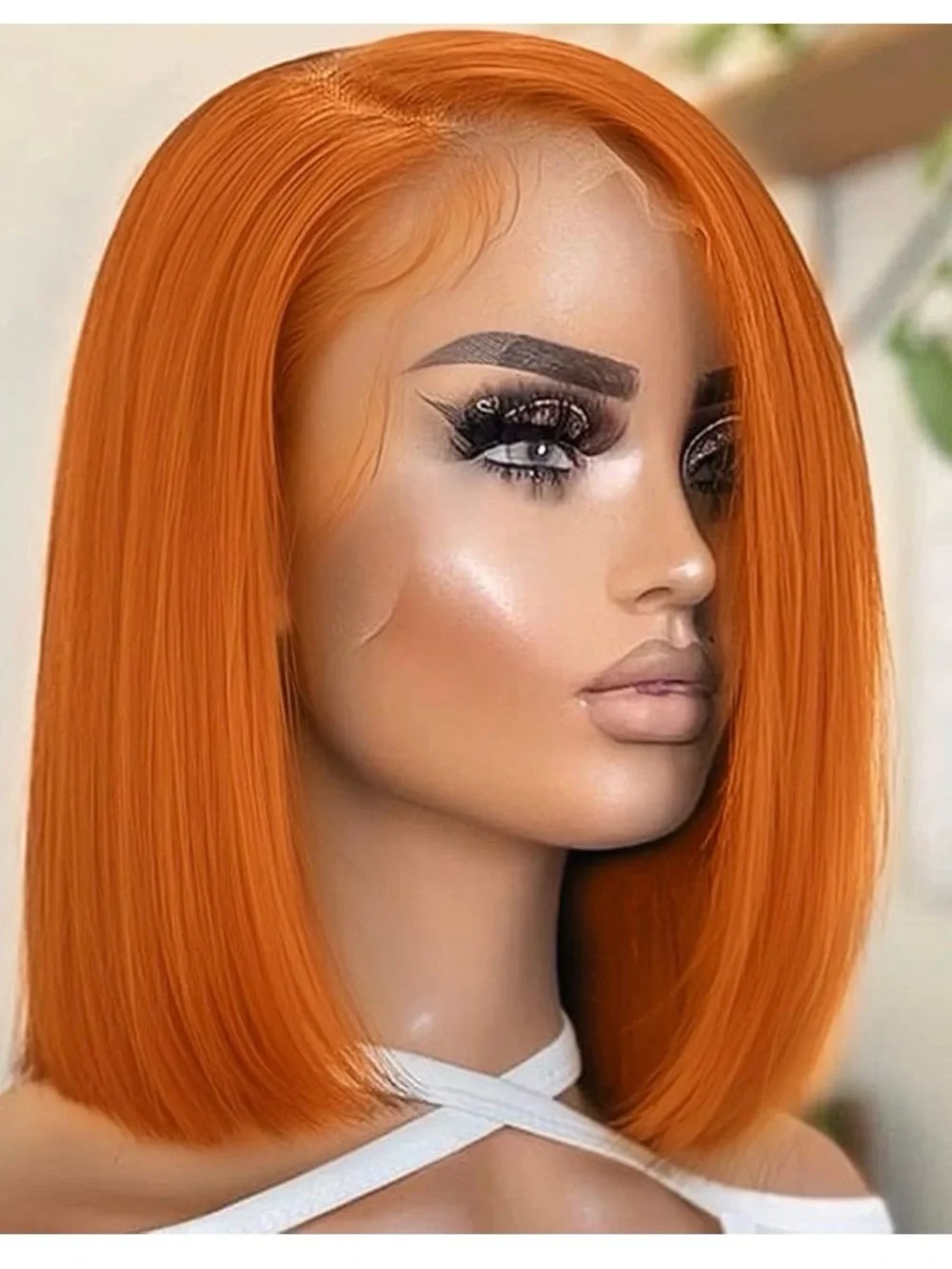 Vibrant Orange Straight Bob Wig - Sleek Women’s Human Hair
